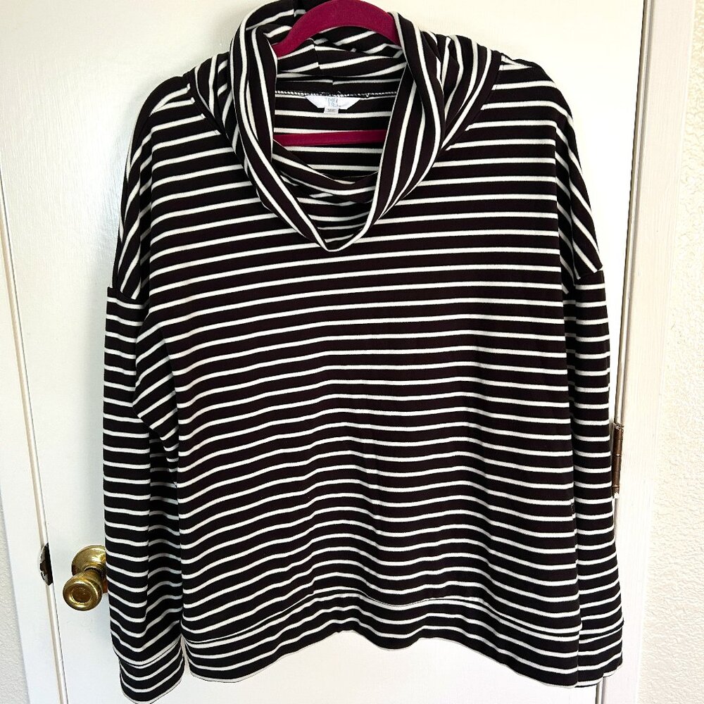 Plus Size Time and Tru Black & White Striped Cowl Neck Sweater (XXL / 22W)